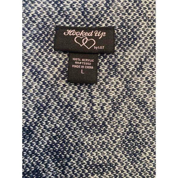 Cozy Boho Southwest Fringe Cardigan Sweater Open Front Waterfall Hem Blue Red L - Picture 5 of 8